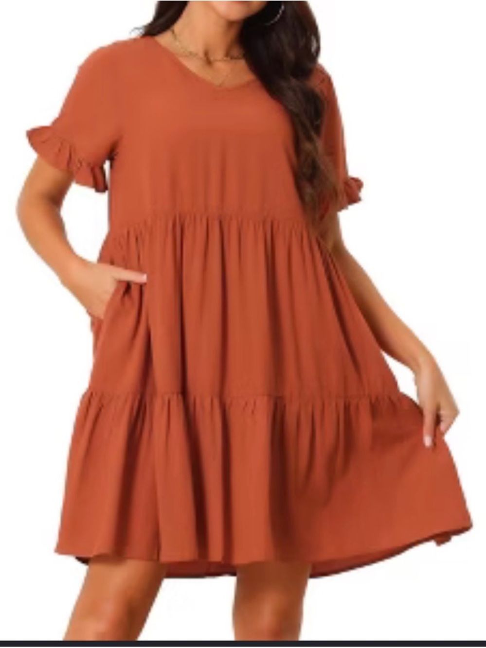 True Craft Ruffle Tiered Babydoll Swing Dress Size Small Rust Orange
